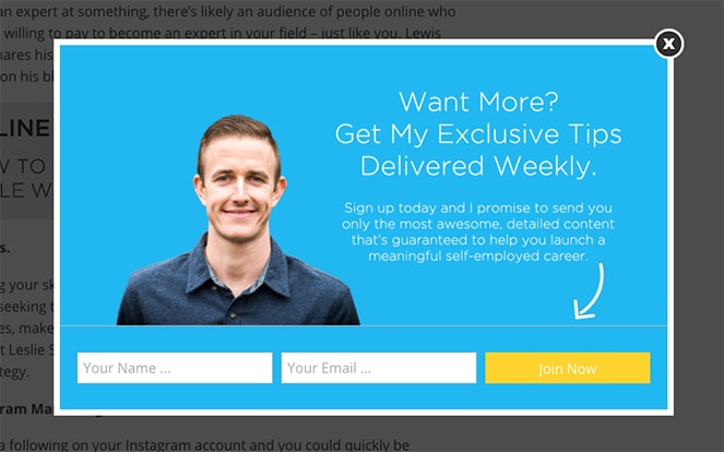 simple type of popup to grow your email list