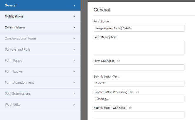 The general settings of the image upload form. 