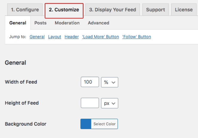 General customizations can change the size and color of the instagram hashtag feed 