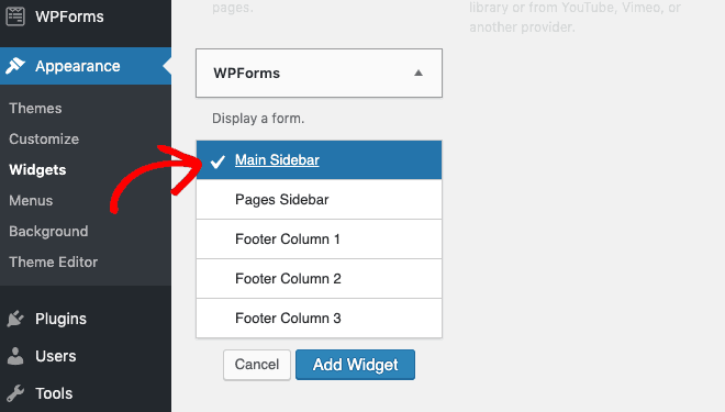 Add WPForms widget to sidebar