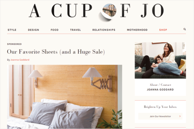 lifestyle blog example a cup of jo