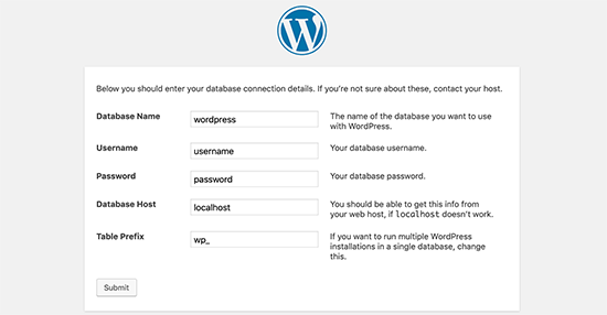 Click on 'submit' - Install WordPress using FTP