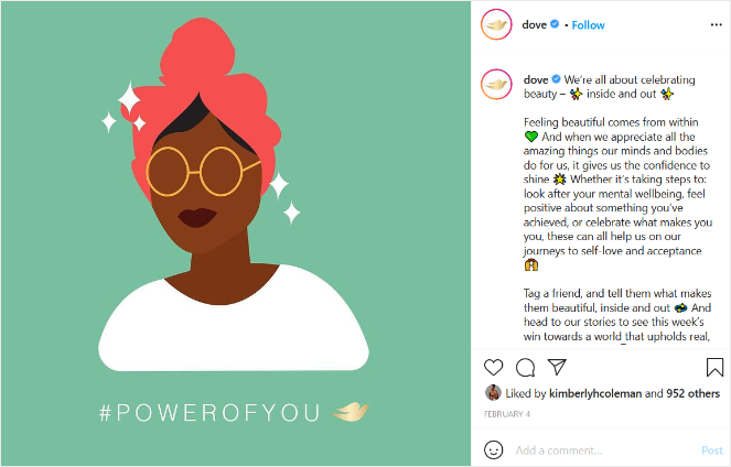 social media brand voice and personality example from Dove