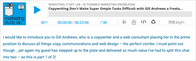 gill andrews guest podcast on marketing study lab