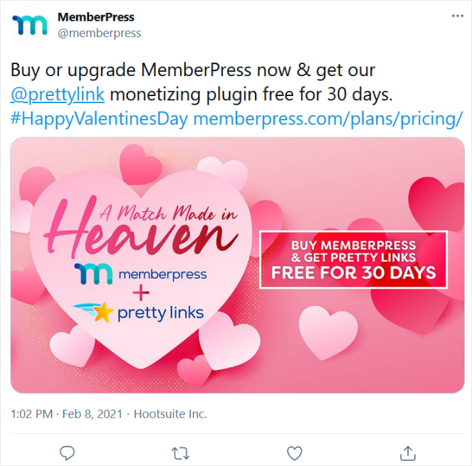 tweet about promotion from memberpress