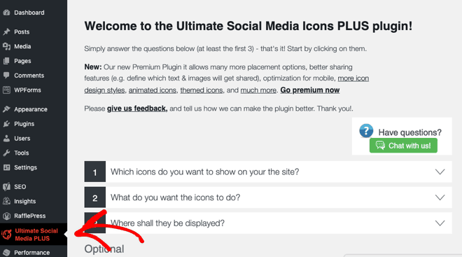 ultimate social icons plugin welcome screen