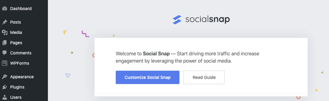 social snap plugin welcome screen