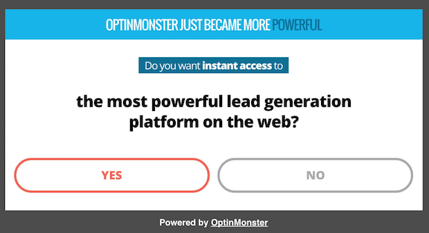 simple email pop up example with yes/no buttons